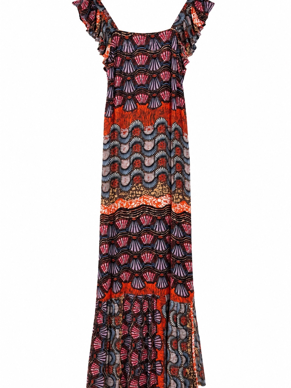 GreaterGood Multicolor Boho Ruffle Maxi Dress S